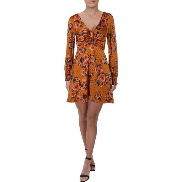 Free People Dresses & Skirts - Free People Womens Morning Light Bronze Floral Print Ruched Casual Dress NWT